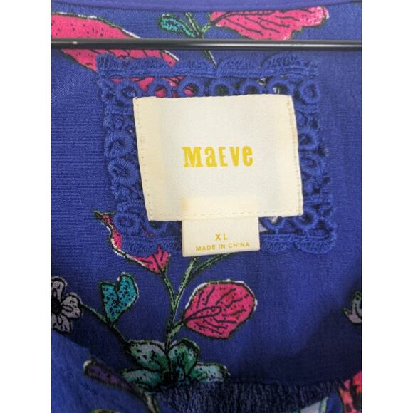 Maeve Anthropologie Floral Maplewood Long Sleeve Mini Dress in Blue Motif - Picture 7 of 10